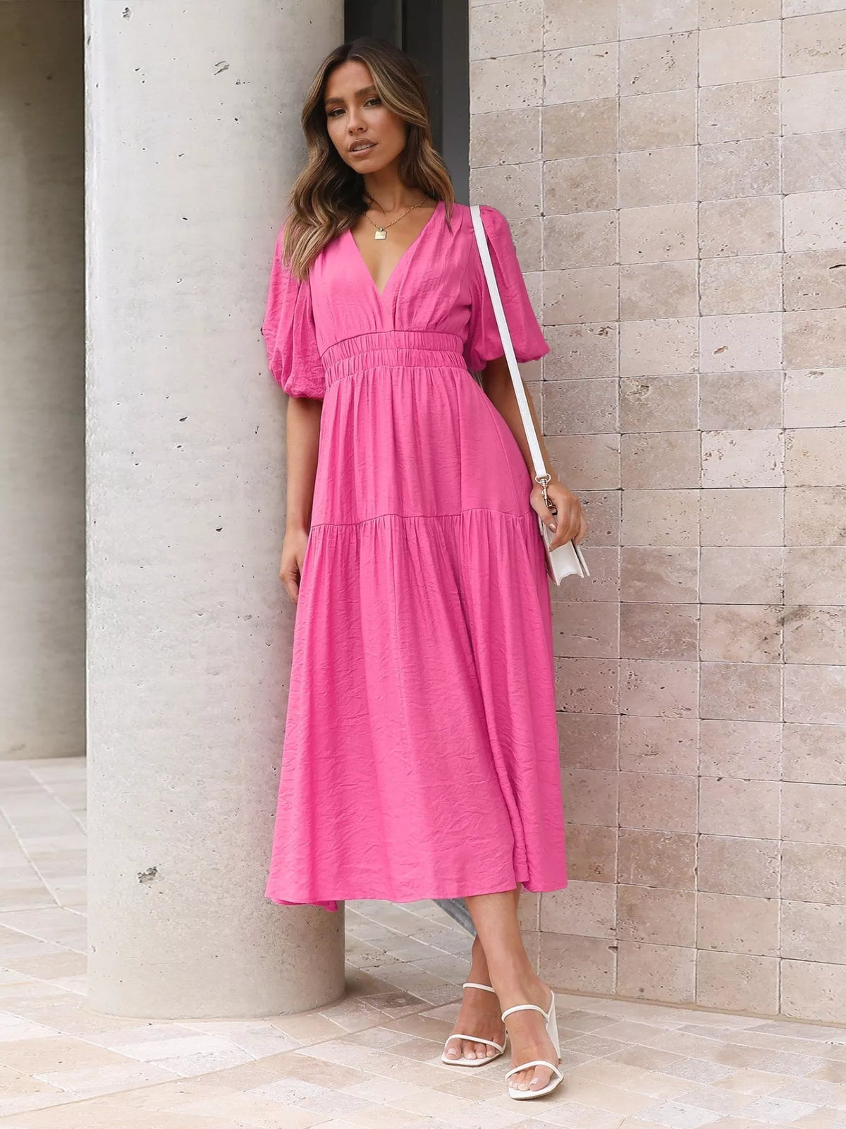 Tiered Puff Sleeve Midi Dress (2)