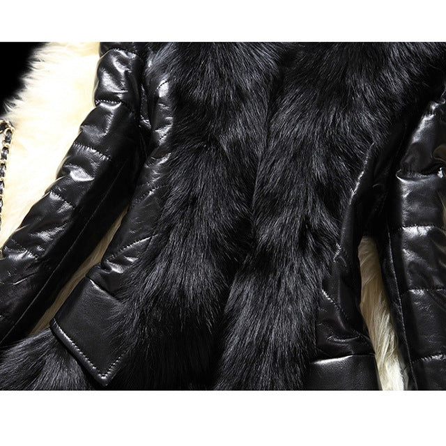 Faux Fur Large Fur Collar Leather Jacket photo 1