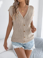 Texture Knit Button Up Cap Sleeve Cardigan (4)