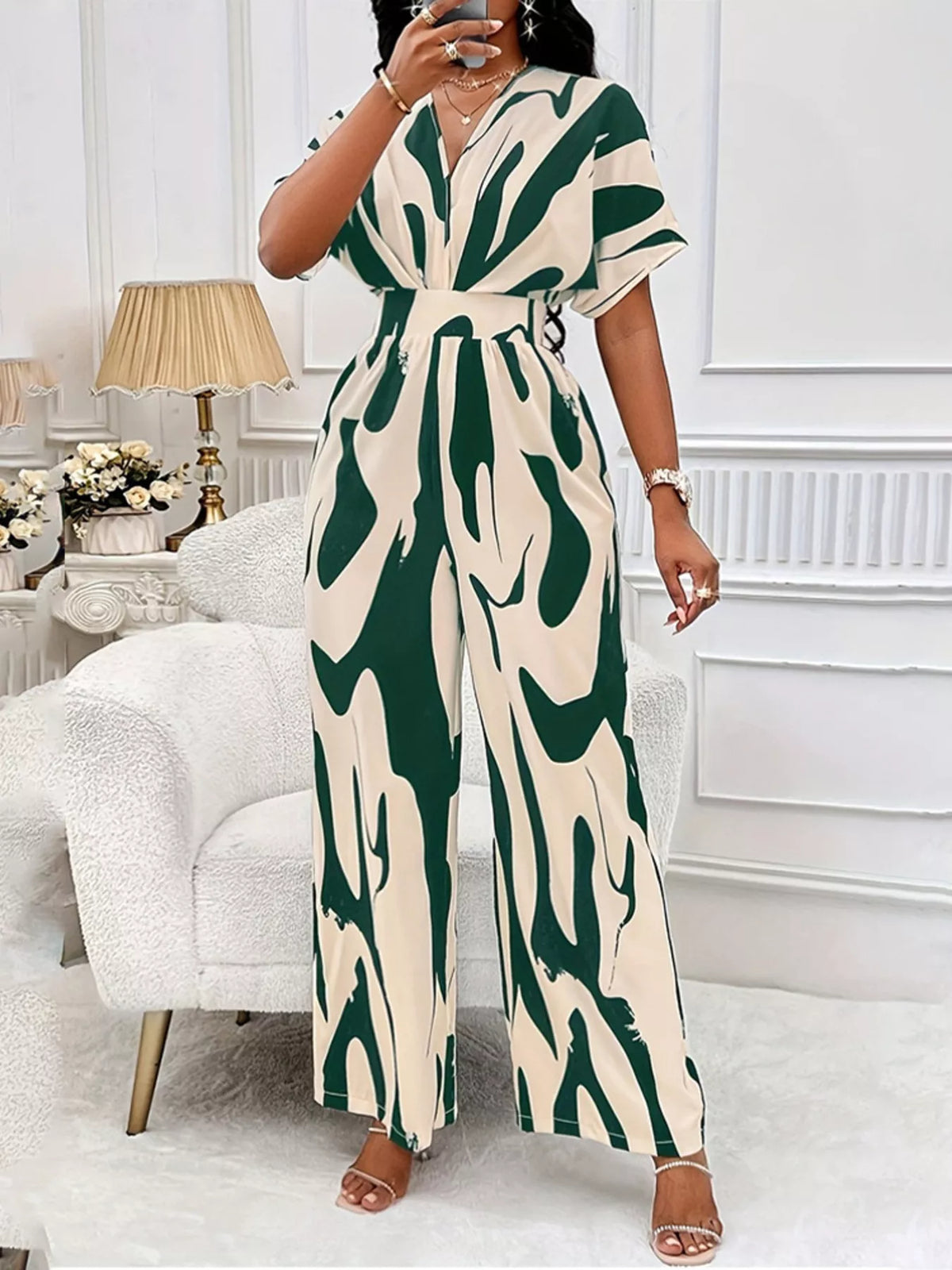 Abstract Print Wide-leg Jumpsuit (10)