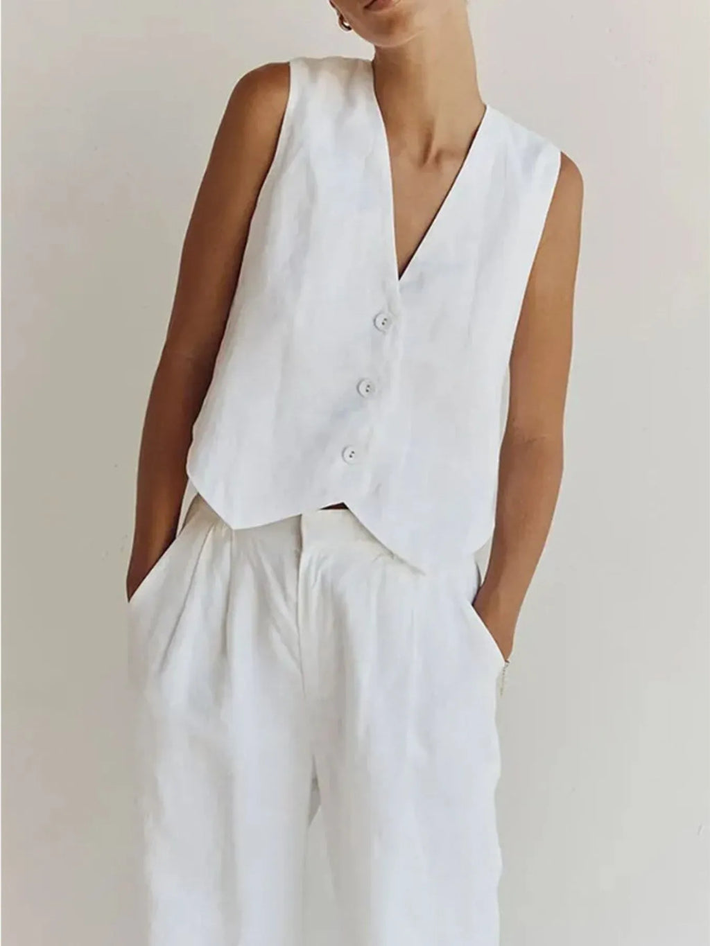 Full Size V-neck Vest Wide Leg Pants Set Plus (12)