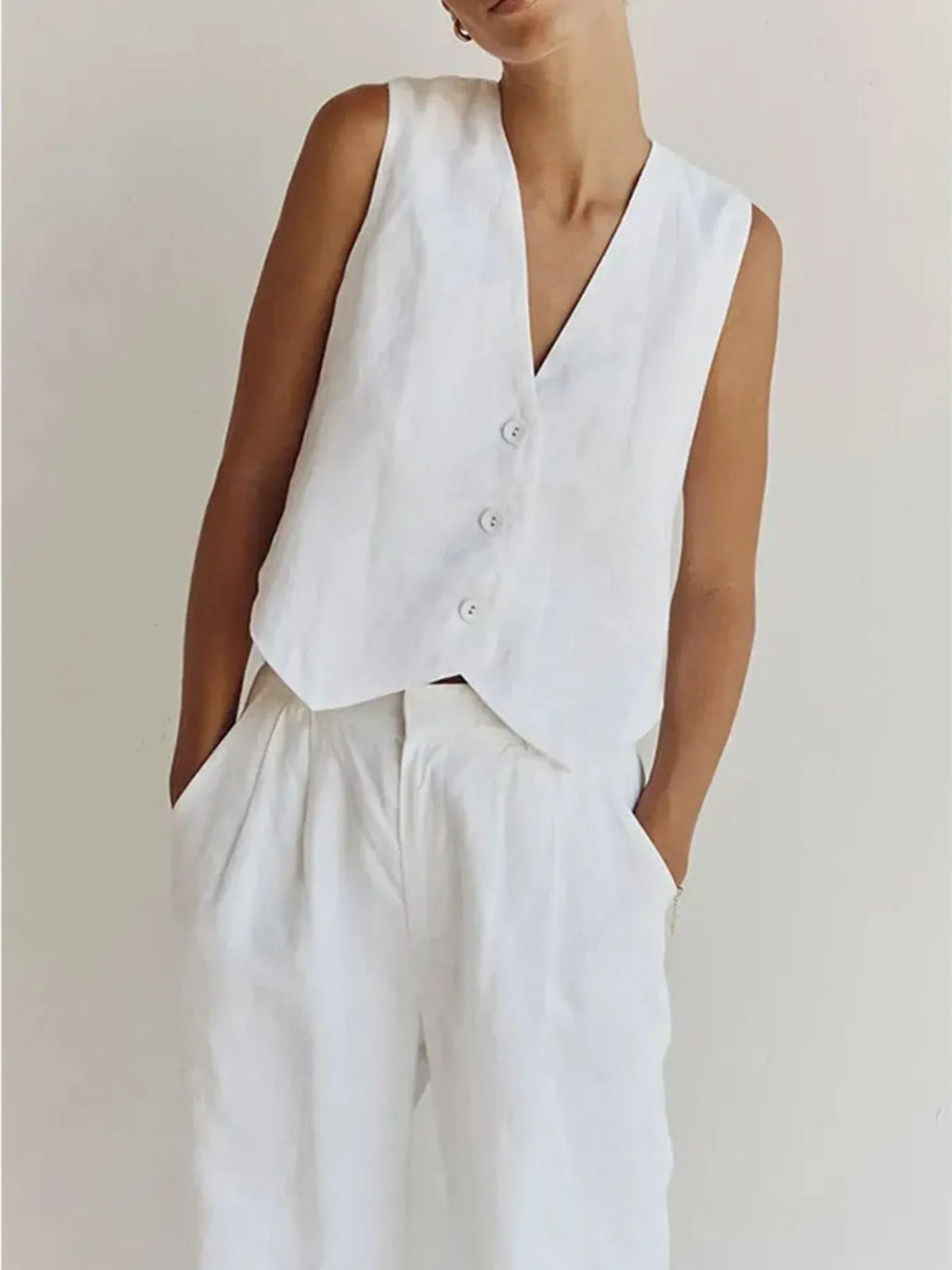 Full Size V-neck Vest Wide Leg Pants Set Plus (12)