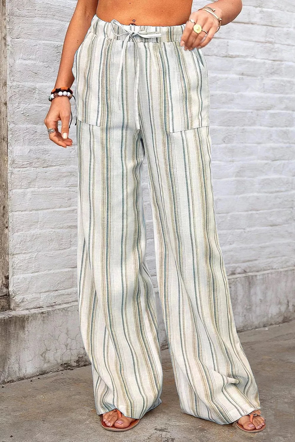 Full Size Striped Wide-leg Pants Plus
