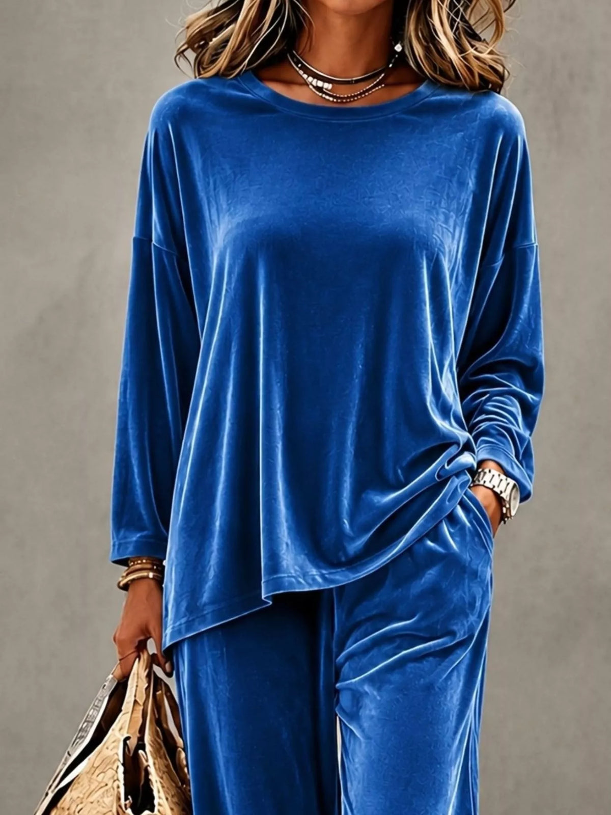 Full Size Velvet Long Sleeve Top Pants Set Plus (17)