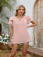 Cutout Round Neck Short Sleeve Blouse (14)