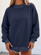 Polka Dot Trim Contrast Crew Neck Sweatshirt