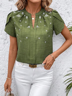 Floral Notched Short Sleeve Blouse (6)