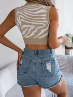 Cutout Animal Print Round Neck Tank (5)