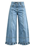 Full Size High-waisted Wide-leg Ruffled Hem Jeans Plus
