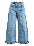 Full Size High-waisted Wide-leg Ruffled Hem Jeans Plus