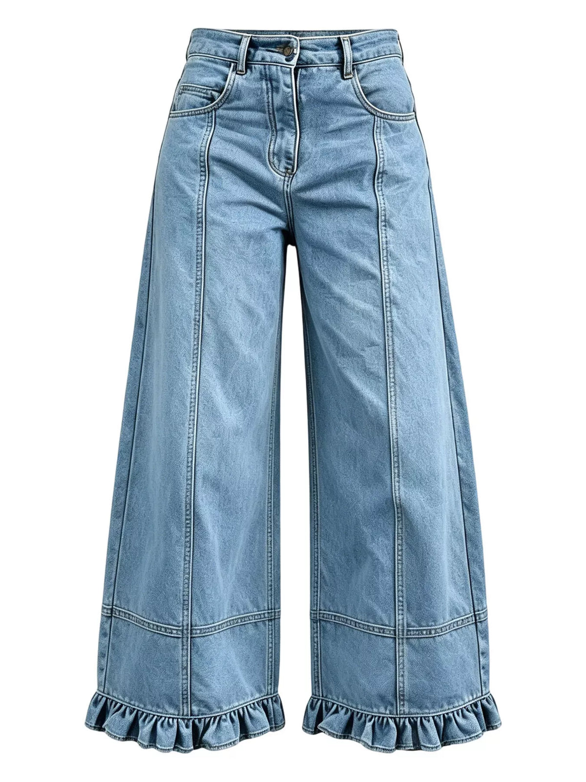 Full Size High-waisted Wide-leg Ruffled Hem Jeans Plus