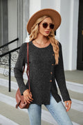 Buttoned Long Sleeve Slit Top (13)