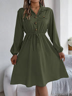 Collared Neck Long Sleeve Dress Pockets (29)