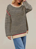 Oversized Striped Dropped Shoulder Sweater (5)
