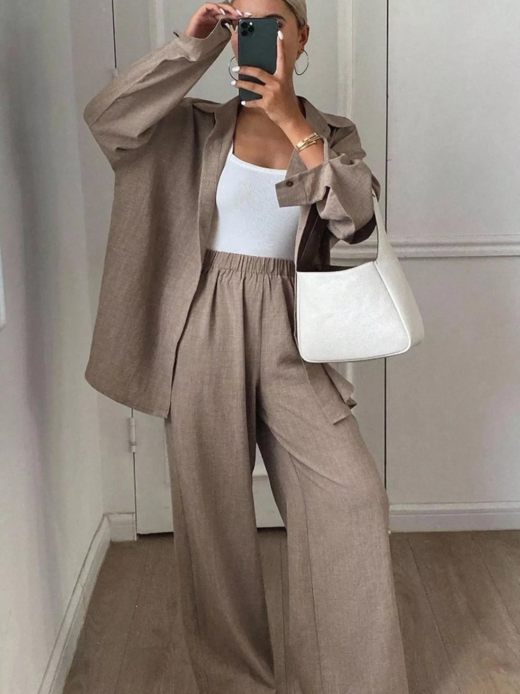 Button-down Shirt Wide-leg Pants Set (25)