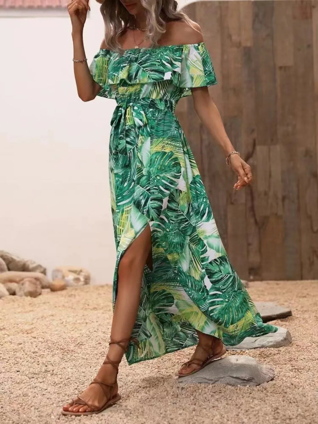 Ruffled Printed Off Shoulder Maxi Dress (10)