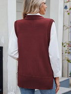 Buttoned Round Neck Sweater Vest (4)