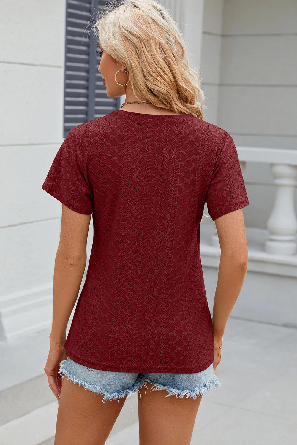 Eyelet Surplice Short Sleeve T-shirt (2)