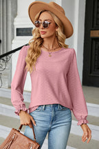 Round Neck Flounce Sleeve T-shirt (14)