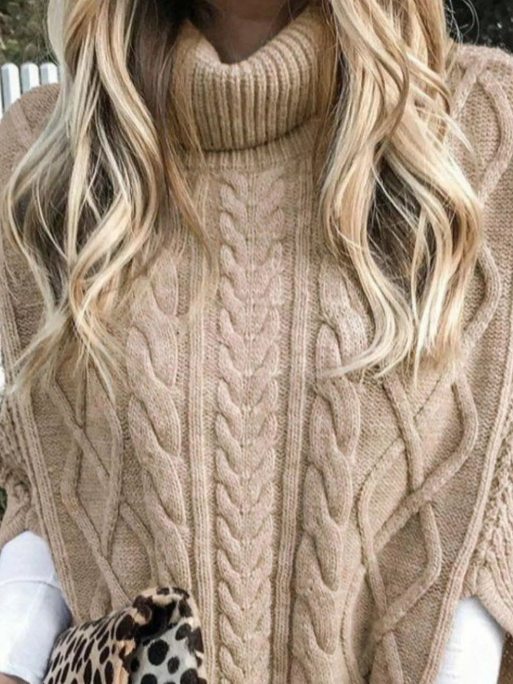 Chunky Cable Knit Turtleneck Poncho Cover Up (12)