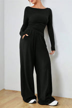Boat Neck Long Sleeve Top Pants Set (16)