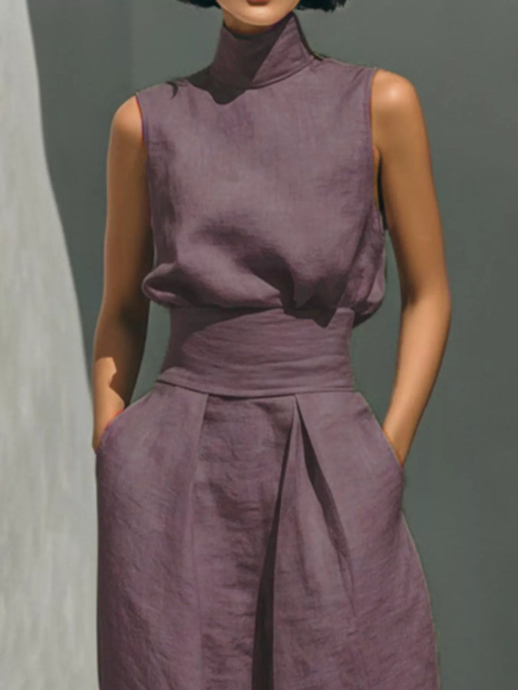 Full Size Turtleneck Sleeveless Top Wide Leg Pants Set Plus (23)