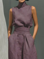 Full Size Turtleneck Sleeveless Top Wide Leg Pants Set Plus (23)