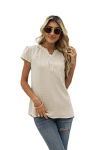 Swiss Dot Notched Neck Short Sleeve Top (28)