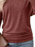 Long Sleeve Crew Neck Casual T-shirt Ruched Hem (16)