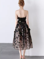 Strapless Floral Applique Midi Dress (3)