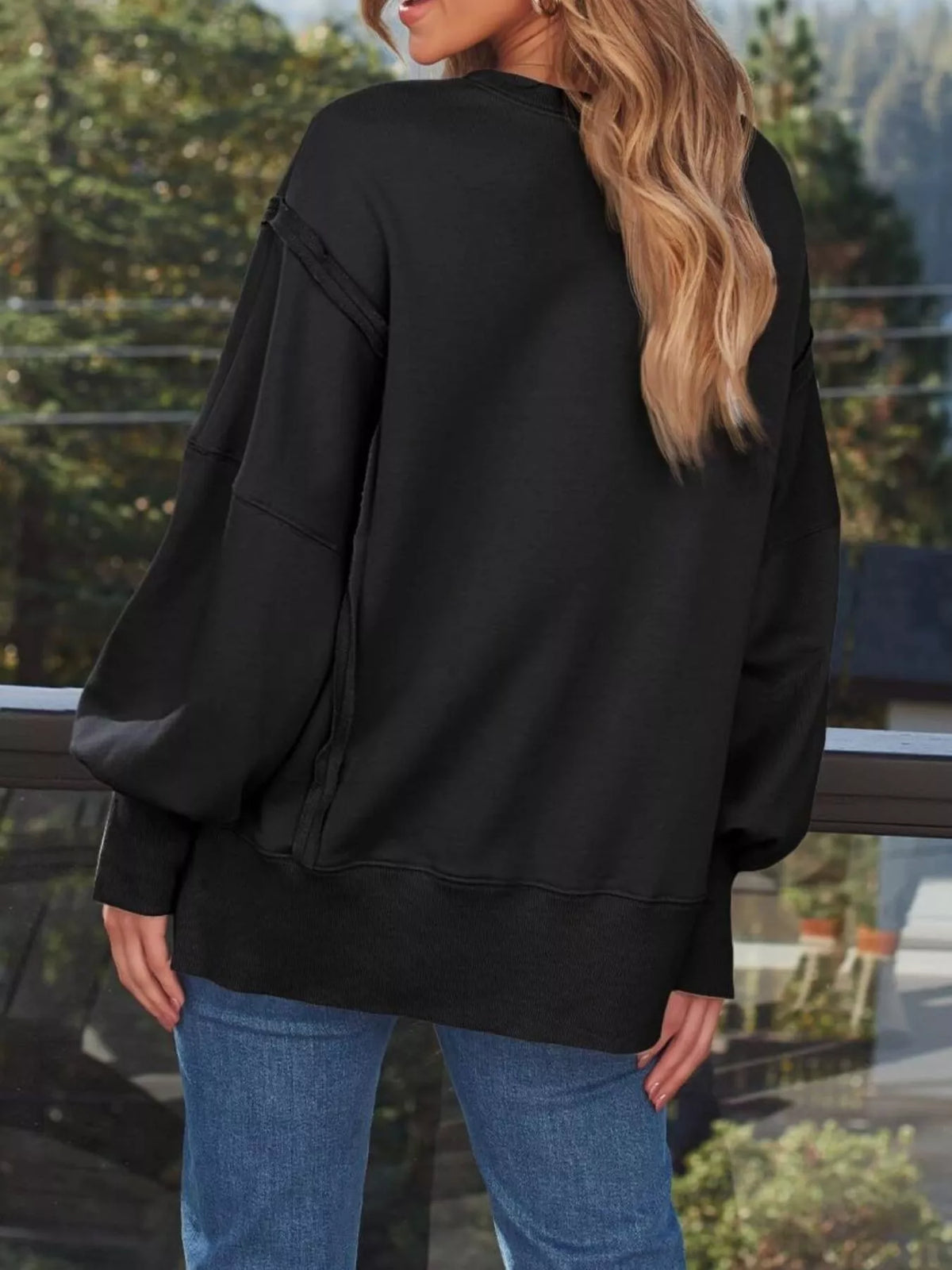 Side Slit Long Sleeve Oversized Sweatshirt (28)