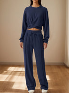 Crisscross Round Neck Top Drawstring Pants Set (5)