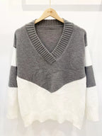 Block V-neck Knit Sweater (5)