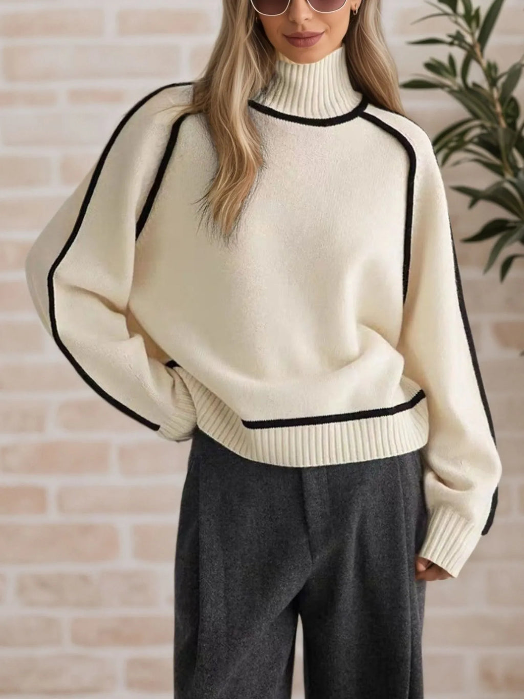 Contrast Trim Turtleneck Sweater (3)