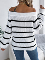 Striped Off-shoulder Long Sleeve Sweater (5)