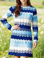 Openwork Wave Pattern Long Sleeve Sweater Dress (3)