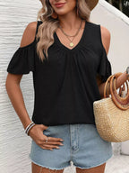 Cold Shoulder V-neck T-shirt (3)