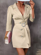 Double-breasted Blazer Dress Embellished Belt (13)