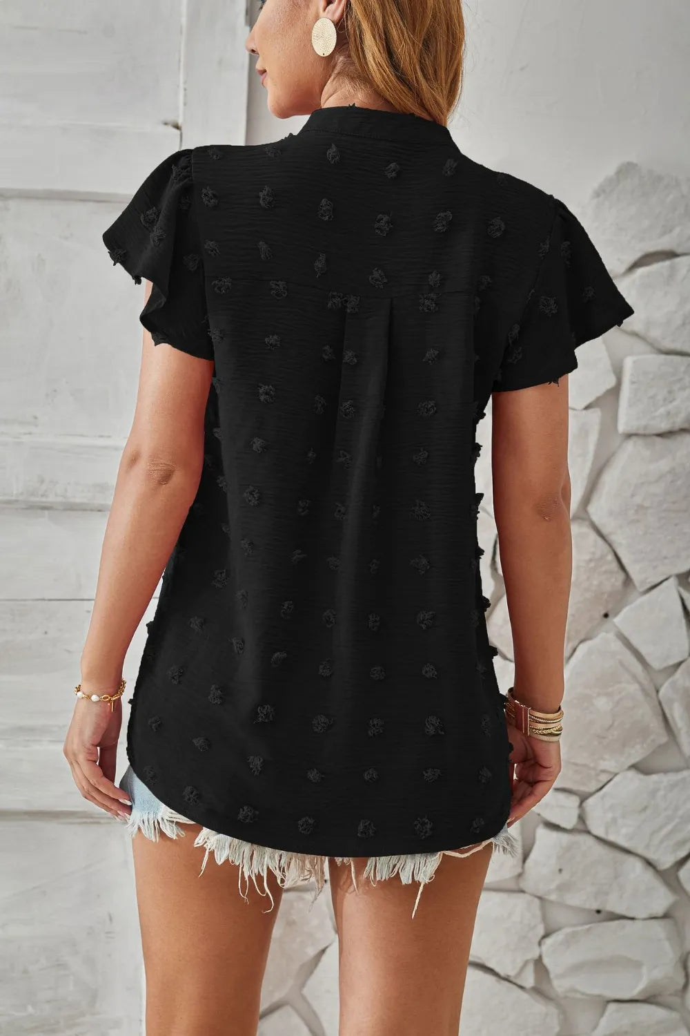 Swiss Dot Notched Cap Sleeve T-shirt (12)