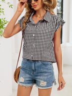 Plaid Button Up Cap Sleeve Shirt (17)