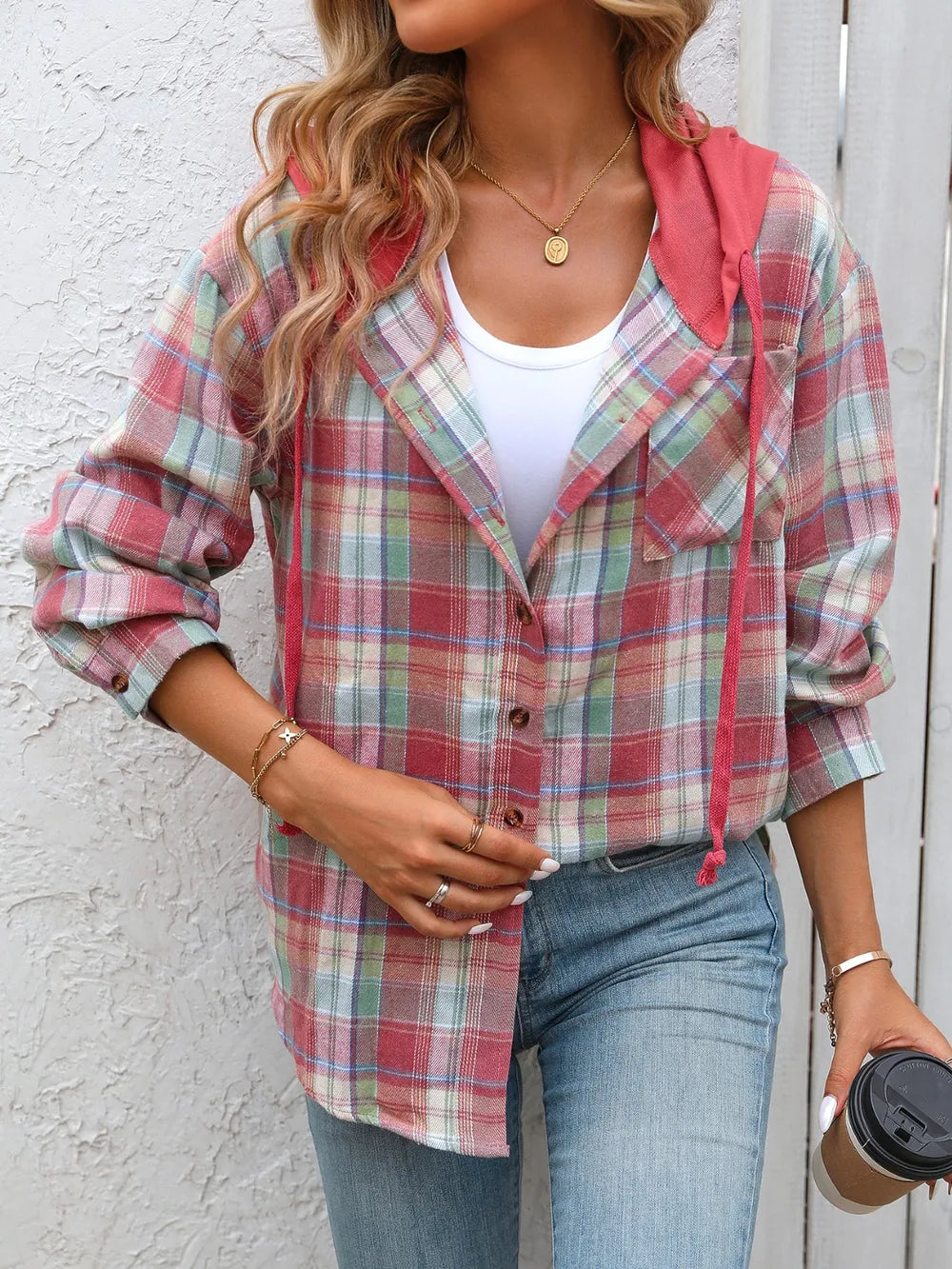 Plaid Long Sleeve Hooded Jacket (17)
