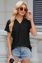Ruched Johnny Collar Short Sleeve Blouse (22)