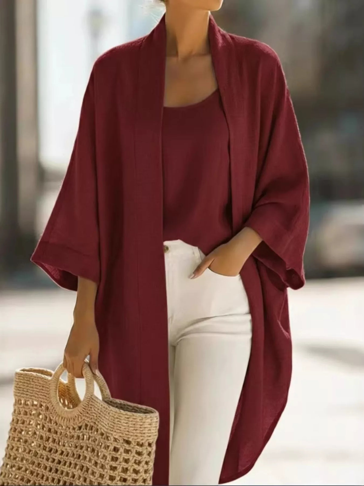 Full Size Open-front Cardigan Matching Tank Top Set Plus (10)