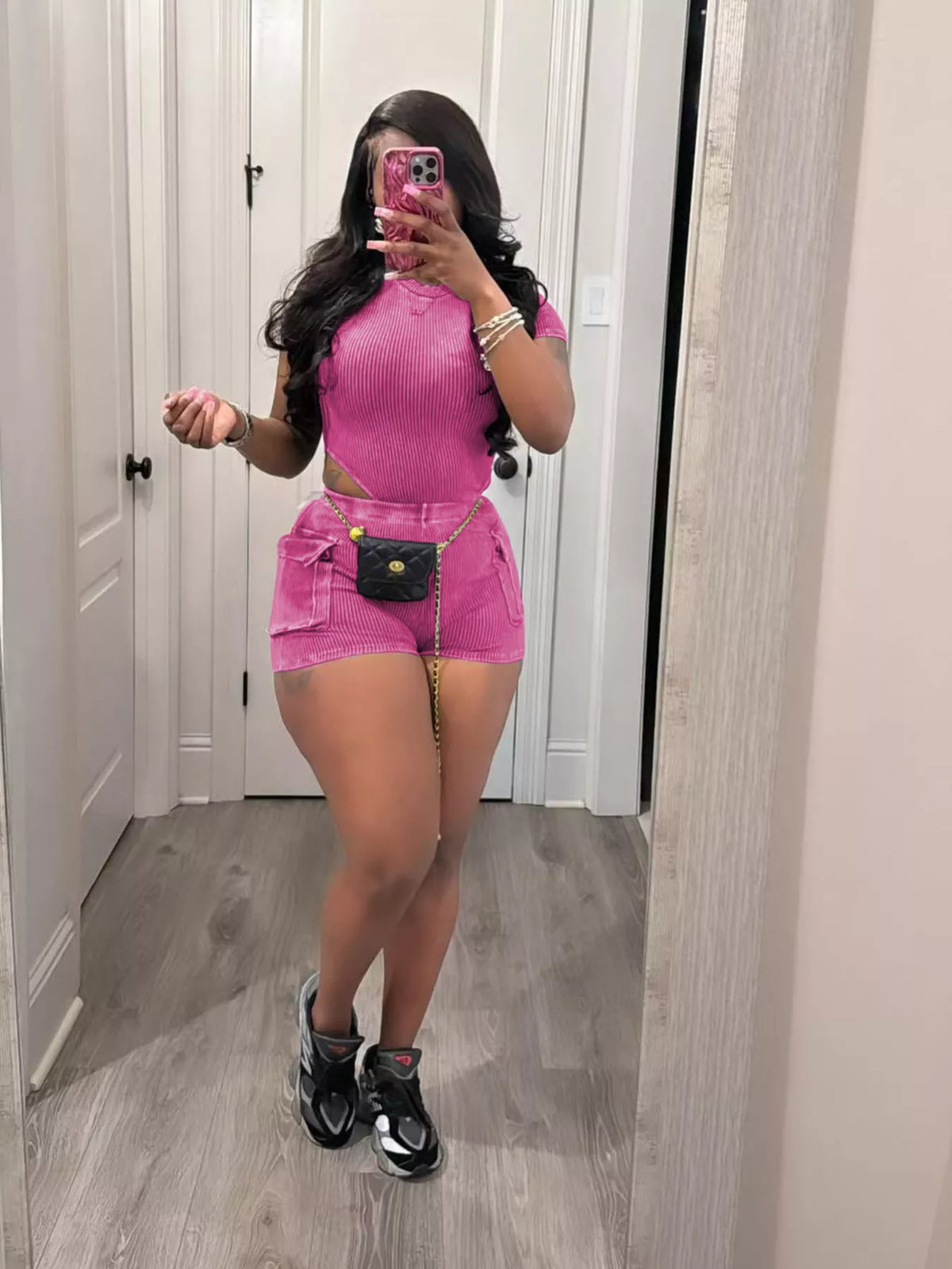 Ribbed Knit Bodysuit Shorts Set (17)