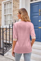 Printed Contrast V-neck Tee (21)