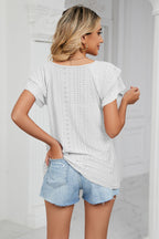 Eyelet Layered Flutter Sleeve V-neck Knit Top (21)