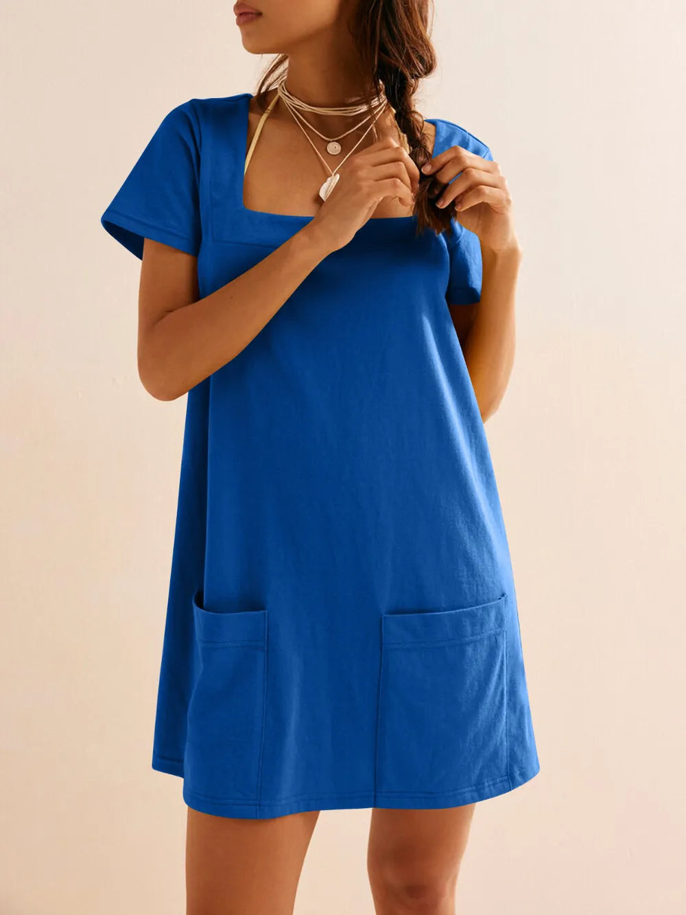 Square Neck Short Sleeve Mini Tee Dress (10)