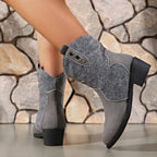 Suede Point Toe Block Heel Boots (10)