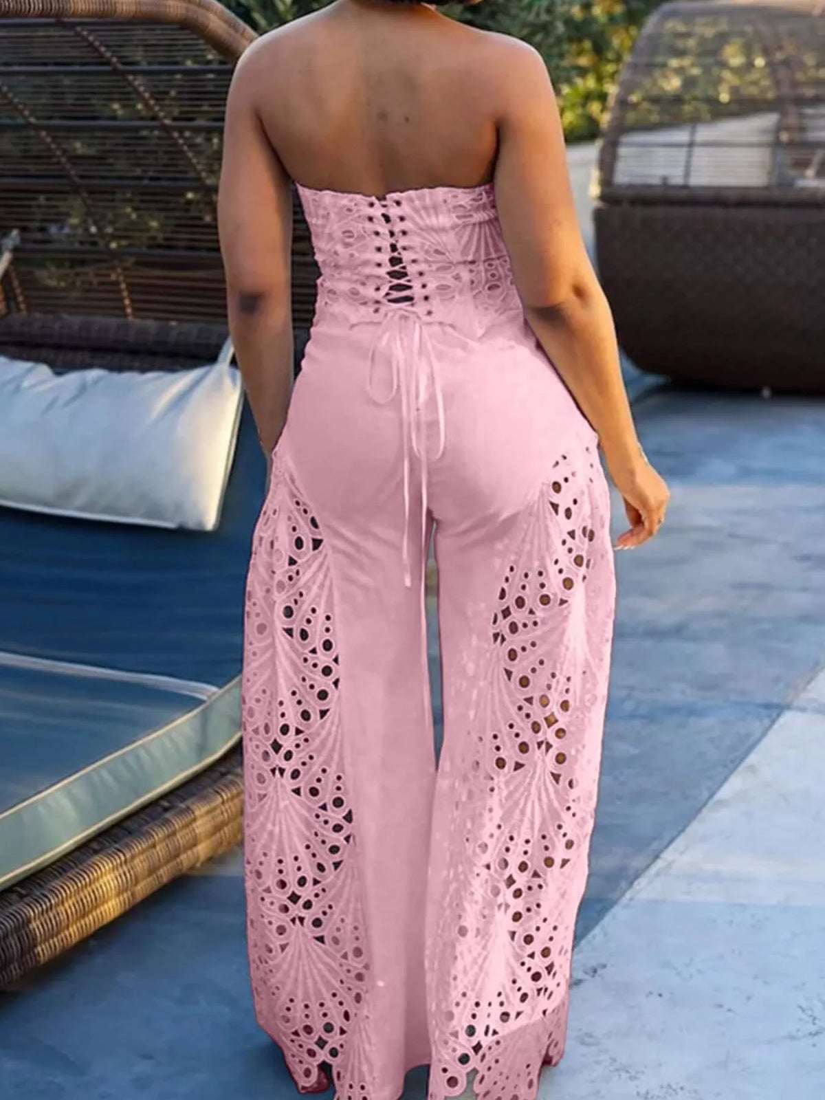 Hollow-out Tube Top Pants Two-piece Set (3)