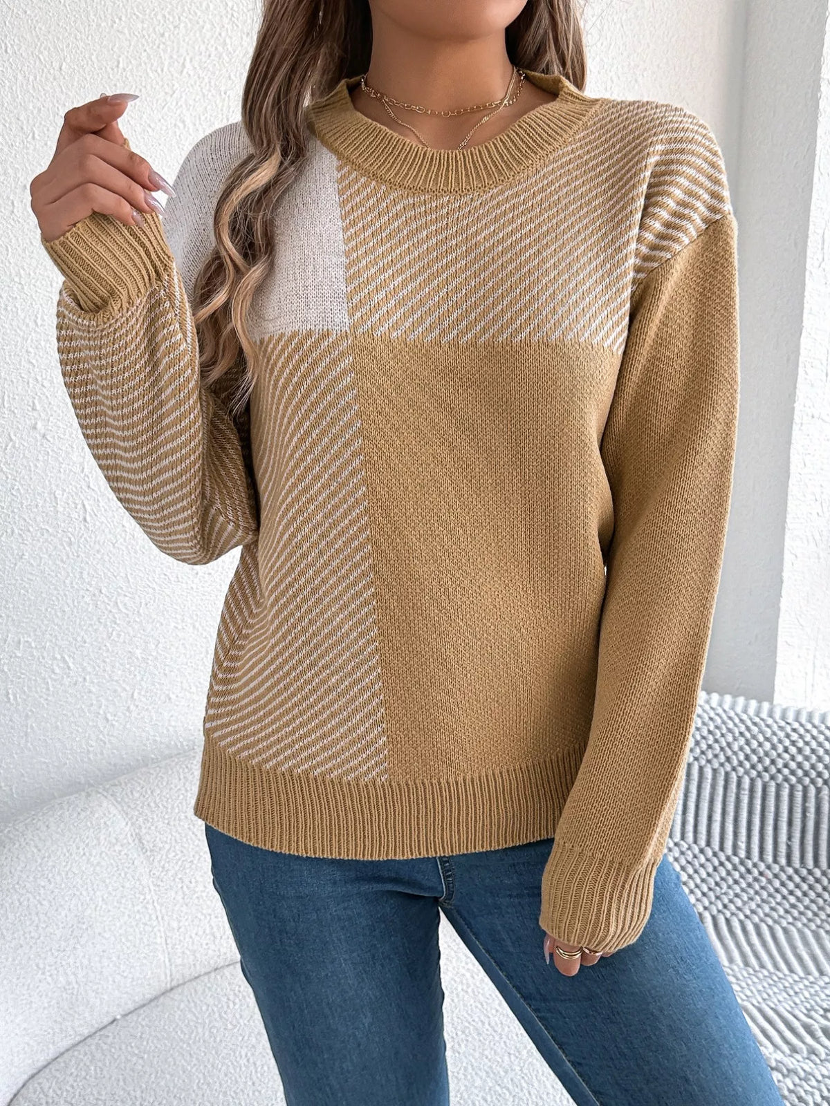 Block Striped Round Neck Sweater (6)